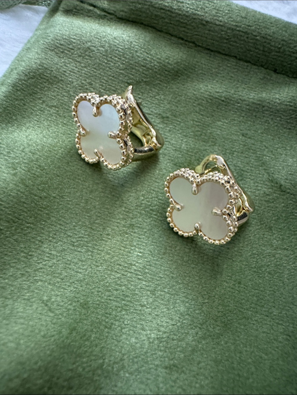 Gold Clover Clip-On Earrings with White Mother-of-Pearl